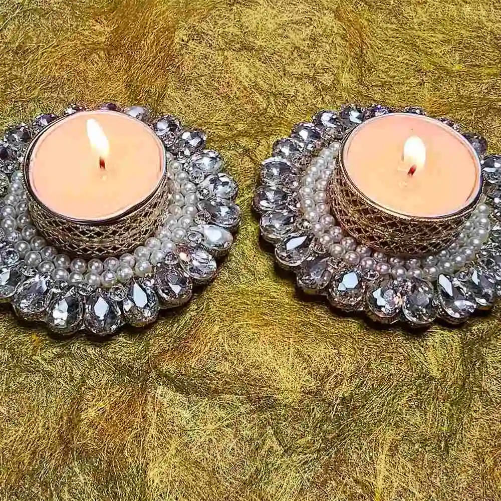 Kundan Pearl T Light Holder for Diwali Gifts